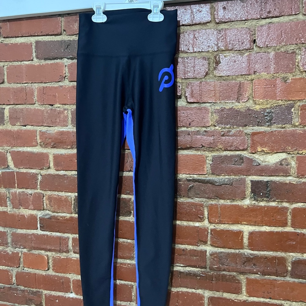 Peloton Black Leggings with Royal Blue/Purple Logo and Trim